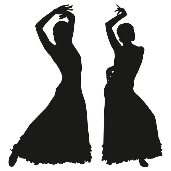 Deux silhouettes noires de danseuse de flamenco féminine — Image vectorielle