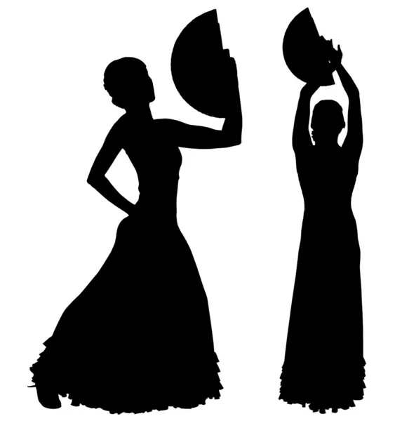 Twee zwarte silhouetten van vrouwelijke flamencodanseres — Stockvector