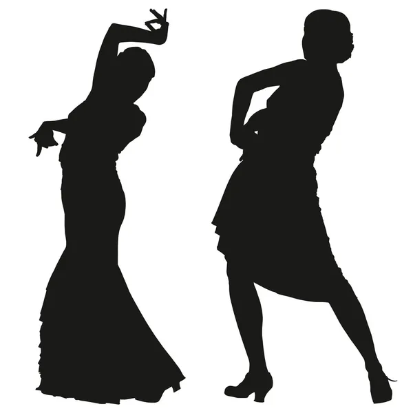 Deux silhouettes noires de danseuse de flamenco féminine — Image vectorielle