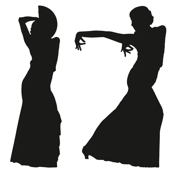 Deux silhouettes noires de danseuse de flamenco féminine — Image vectorielle