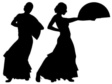 iki kadın flamenko dansçısı siluetleri siyah