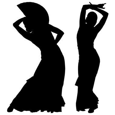 iki kadın flamenko dansçısı siluetleri siyah