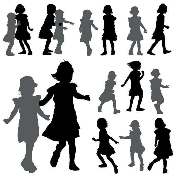 Silhouettes of small girls on the white background — Stock Vector