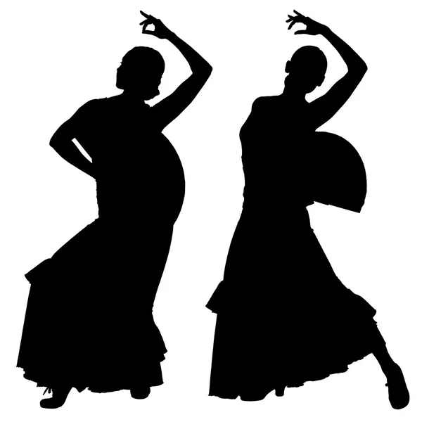 Deux silhouettes noires de danseuse de flamenco féminine — Image vectorielle