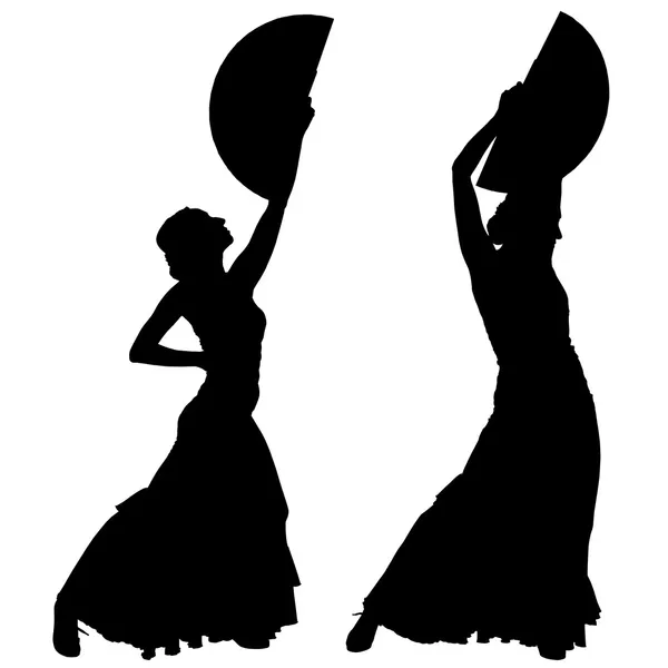 Dos siluetas negras de bailarina de flamenco — Vector de stock