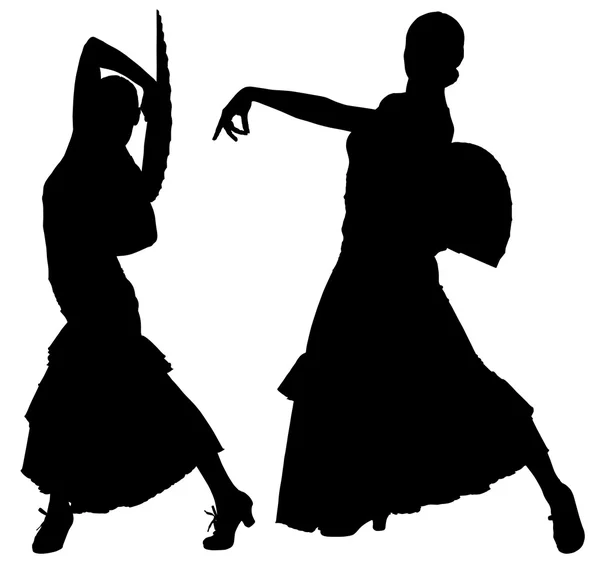 Twee zwarte silhouetten van vrouwelijke flamencodanseres — Stockvector