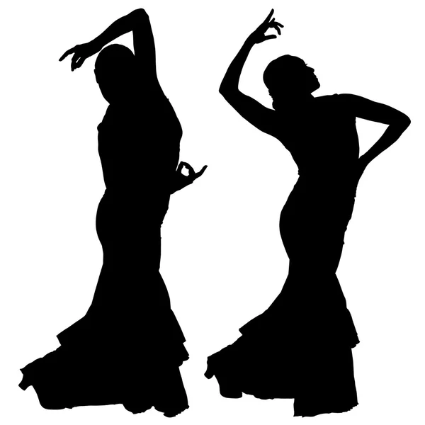 Twee zwarte silhouetten van vrouwelijke flamencodanseres — Stockvector