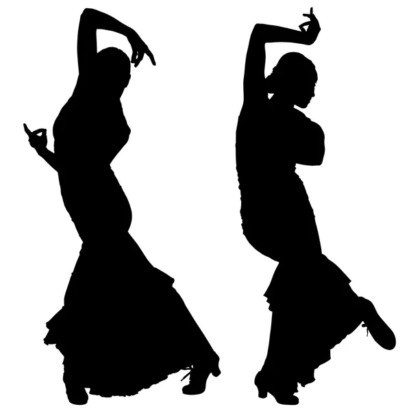 Twee zwarte silhouetten van vrouwelijke flamencodanseres — Stockvector