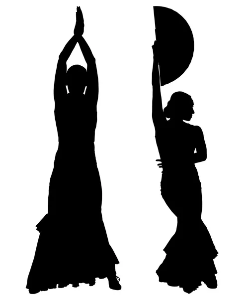 Dos siluetas negras de bailarina de flamenco — Vector de stock