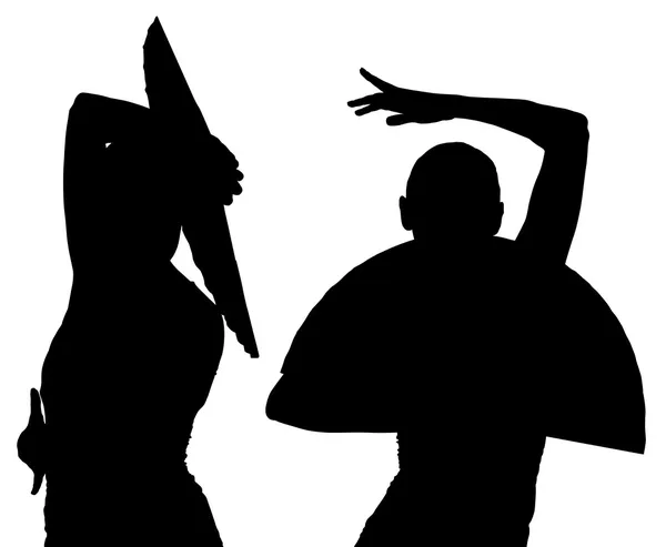 Deux silhouettes noires de danseuse de flamenco féminine — Image vectorielle