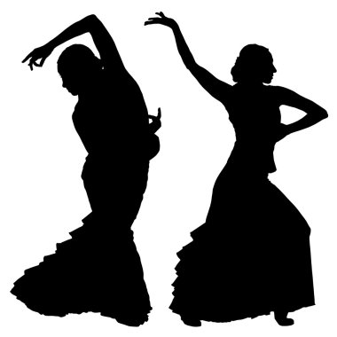 iki kadın flamenko dansçısı siluetleri siyah