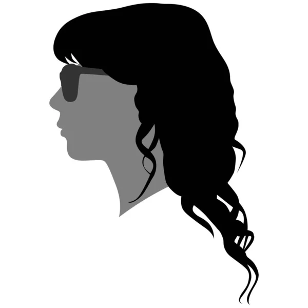 Silhouette de jeune fille aux cheveux longs en lunettes de soleil de profil — Image vectorielle