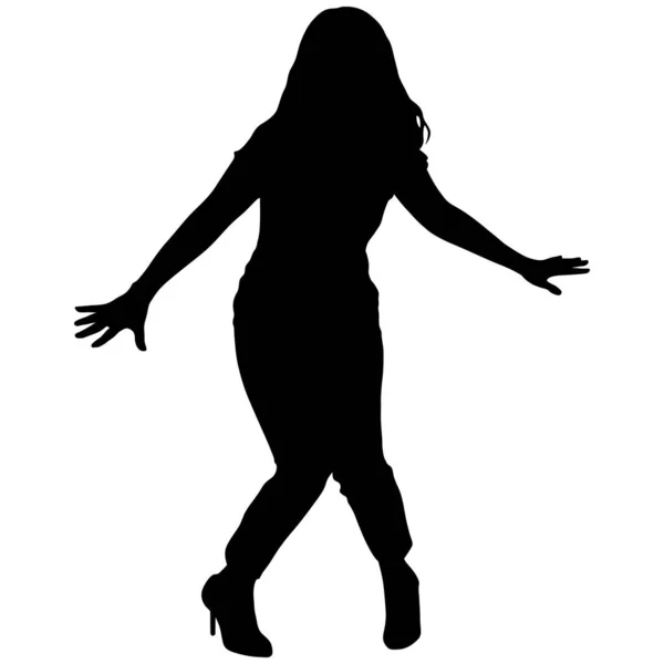 Schwarze Silhouette eines schlanken tanzenden Mädchens — Stockvektor