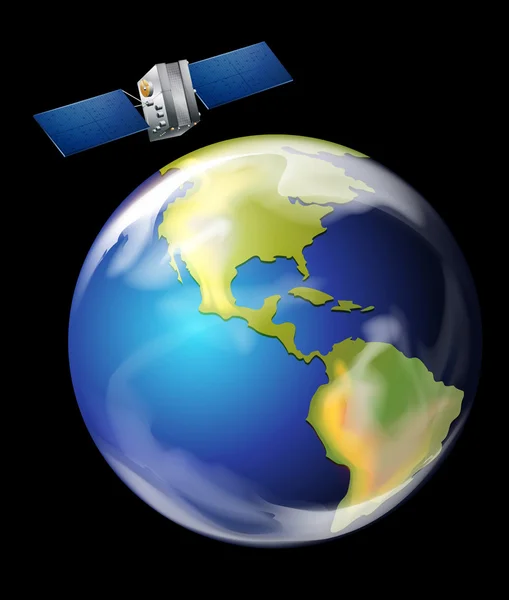 Satellite orbita intorno alla terra — Vettoriale Stock