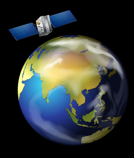 Satellit kretsar runt jorden — Stock vektor