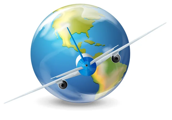 A plane and the planet earth — Stock Vector