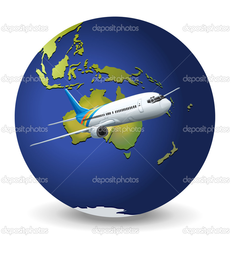 Earth globe and airplane