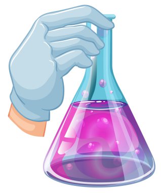 A hand holding a volumetric flask clipart