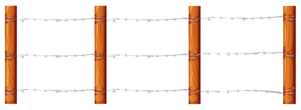 A wooden fence with barbwires — Stock Vector