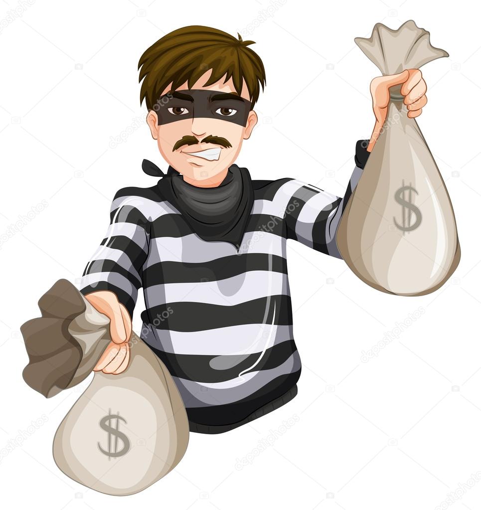 A robber with two sacks of cash