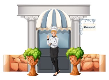 restoranın önünde bir şef