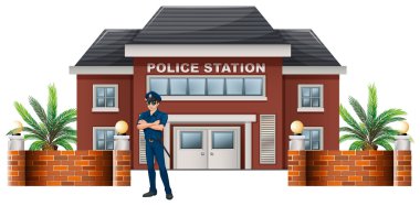 A policeman standing in front of the police station clipart