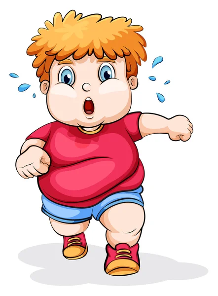 Un niño caucásico gordo corriendo — Vector de stock