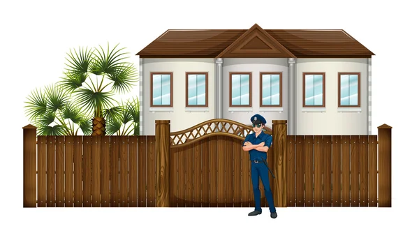 Un policía frente a la casa — Archivo Imágenes Vectoriales