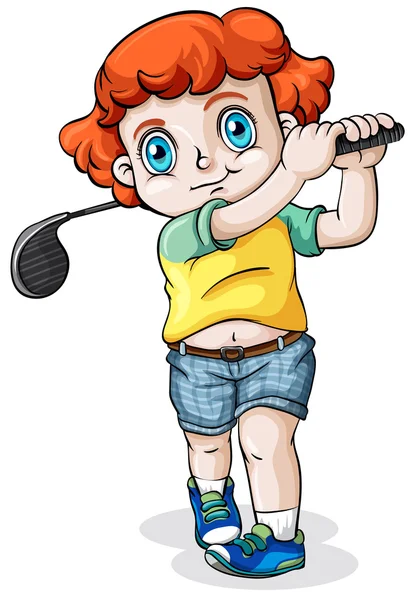Un chico caucásico jugando al golf — Vector de stock