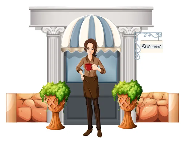 A lady in front of the restaurant — Stock Vector