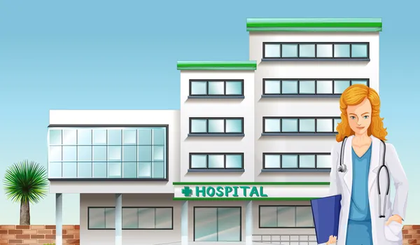 Lekarz przed budynkiem szpitala — Wektor stockowy