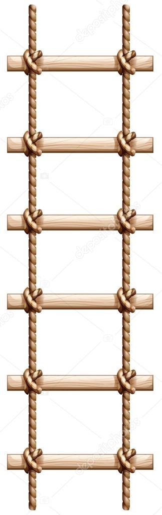 A ladder made of wood and rope