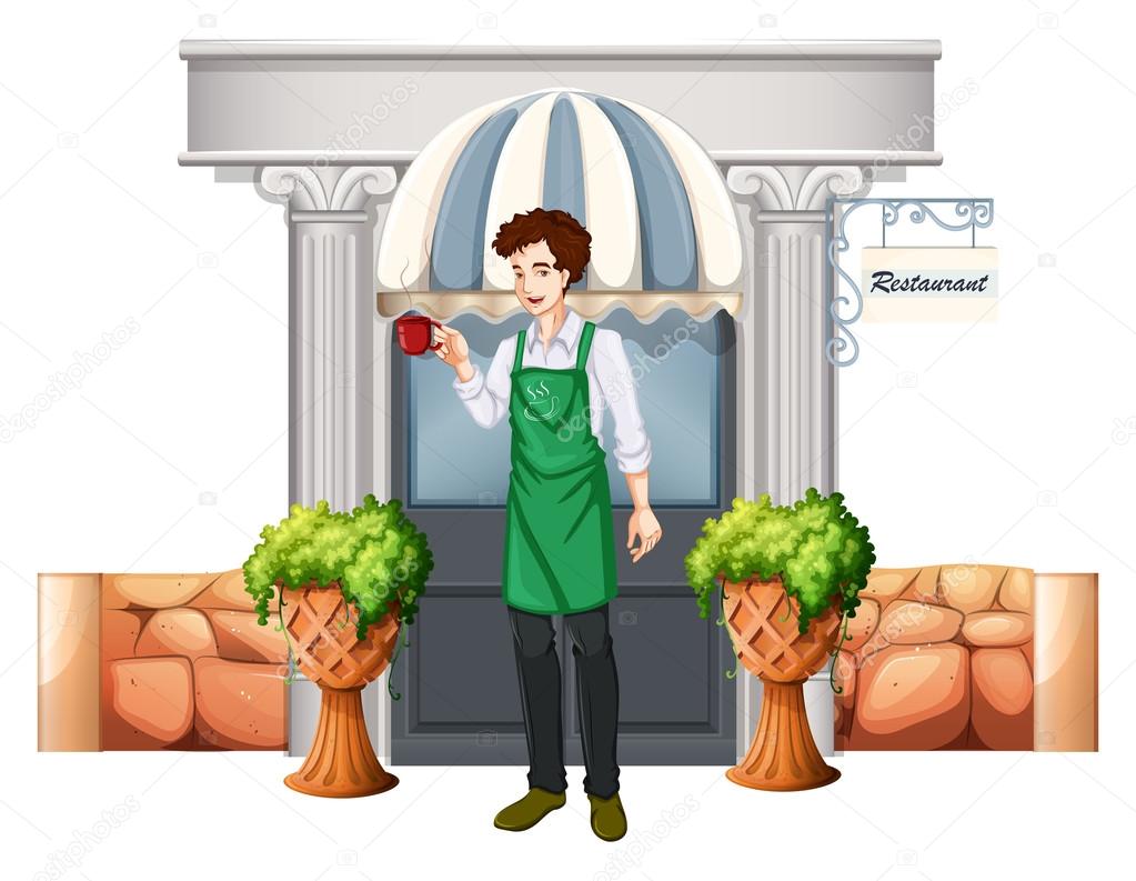 A barista outside the restaurant