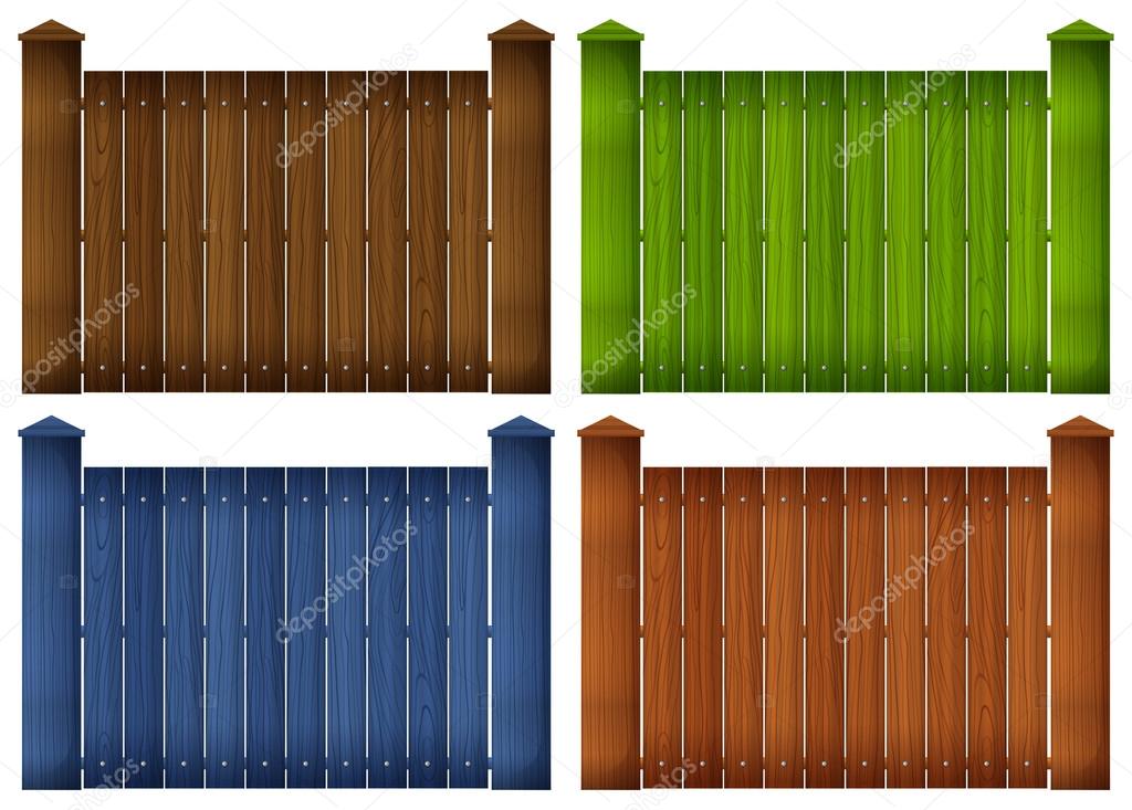 Four colorful wooden fences
