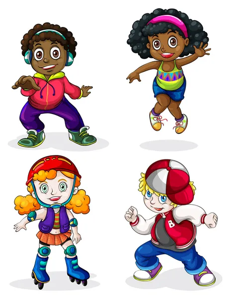 Black and Caucasian kids — Stock Vector