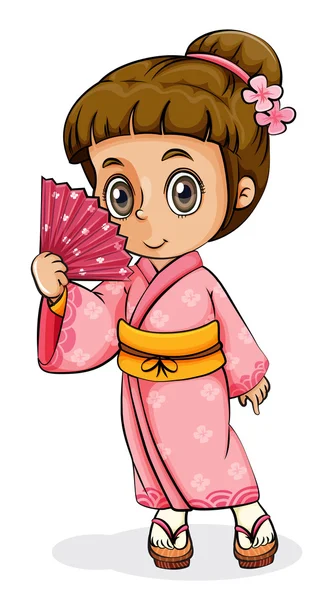 Una chica asiática usando un kimono — Vector de stock