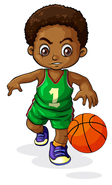 A young Black boy playing basketball