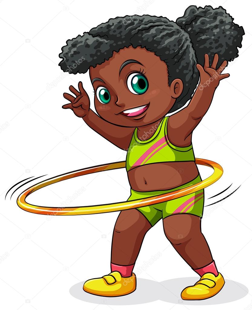 A young black girl playing with the hulahoop