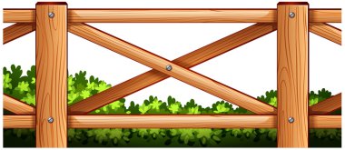A wooden fence design with plants at the back clipart