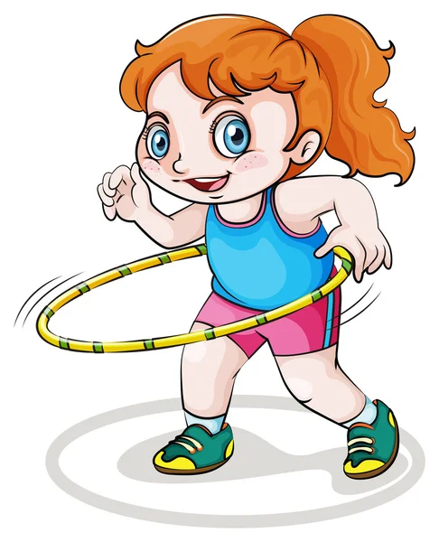 A little Caucasian girl playing with the hulahoop — Stock Vector