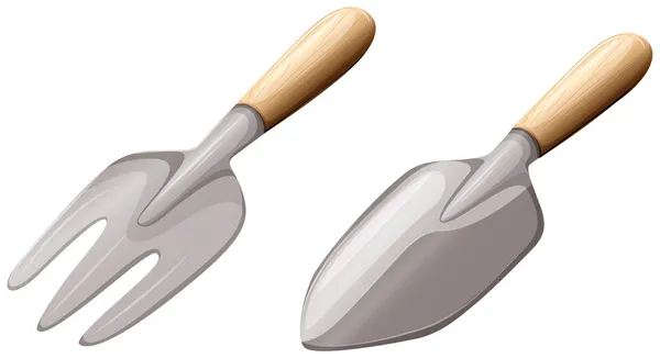 En trädgårdsarbete gaffel och spade — Stock vektor