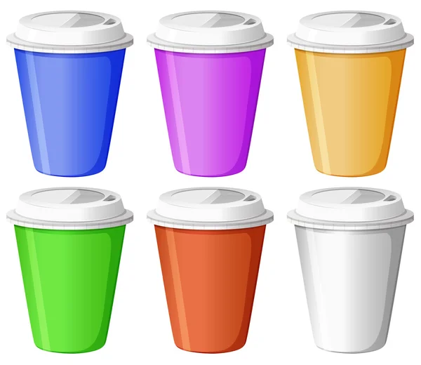 Шесть разноцветных одноразовых чашек — стоковый вектор
