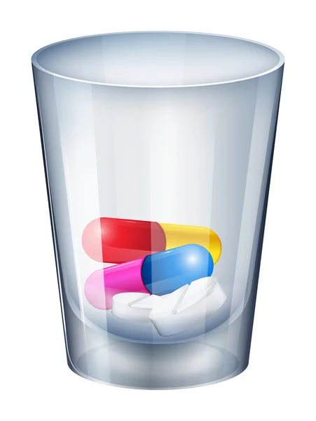 Tabletler ve kapsüller ile ölçme bardak — Stok Vektör