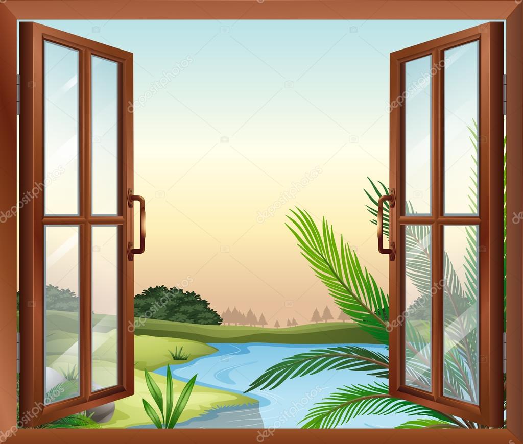 A window overlooking the view of nature Stock Vector Image #41535521