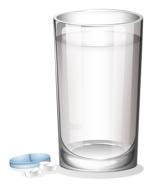 A tablet and a glass of water clipart