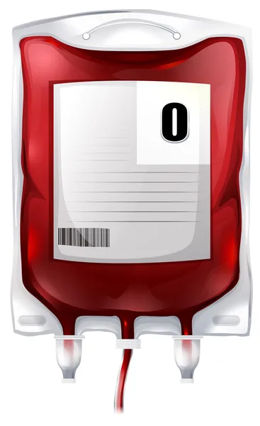 Una bolsa de sangre con sangre tipo O — Vector de stock