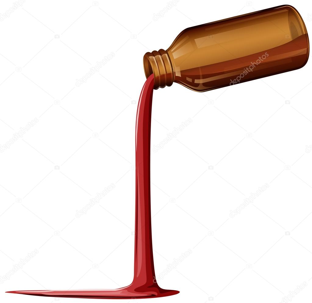 A light brown medical bottle with spilled syrup