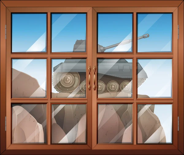 Una ventana a través del acantilado con un tanque — Archivo Imágenes Vectoriales
