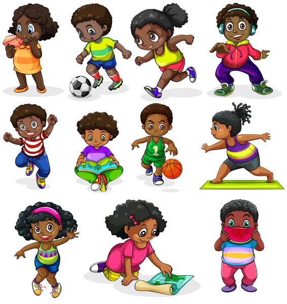从事不同活动的黑人小孩 — 图库矢量图片