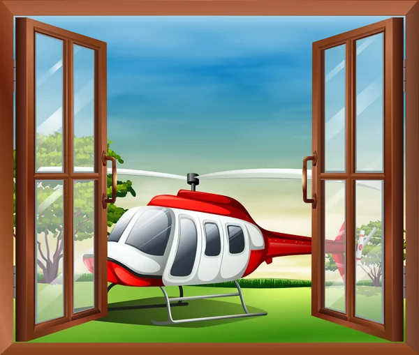 An open window with a view of the chopper — Stock Vector